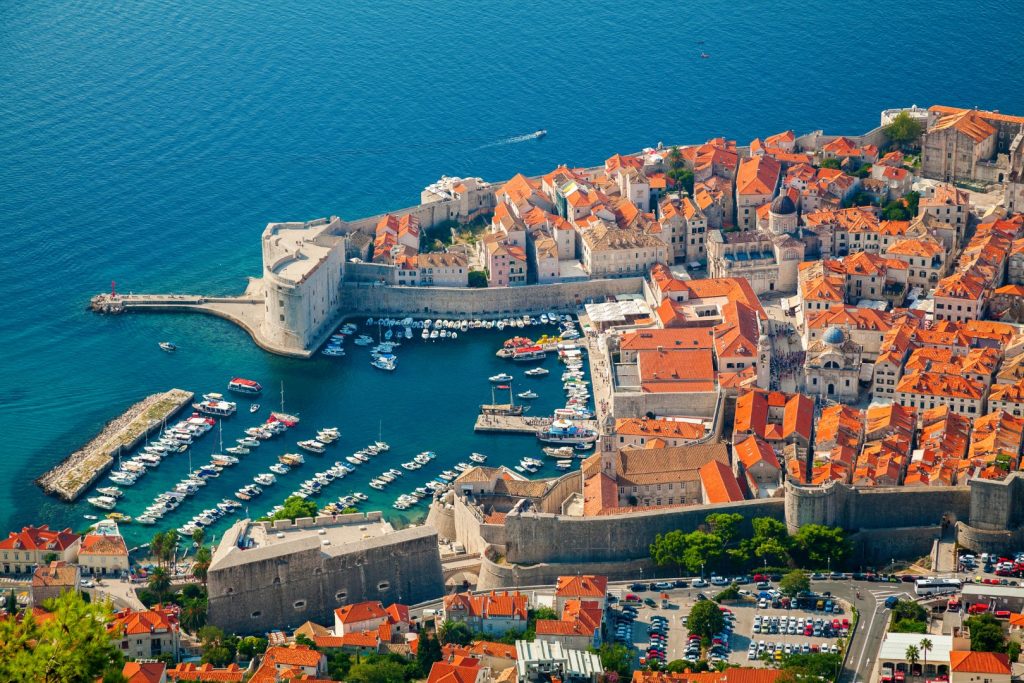 aerial view dubrovnik old port centre city dalmatian coast adriatic sea croatia Large